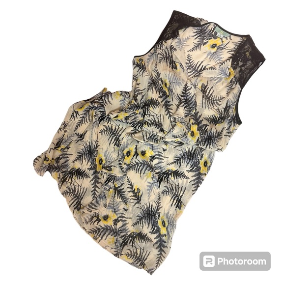 ANTHROPOLOGIE Lil Tassel Fronds 100% Silk, Lace & Ruffle Sheer Floral Dress Sz 4 - Picture 10 of 14